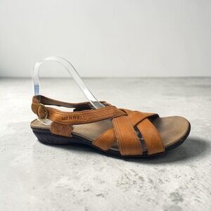 Merrell Womens Bassoon Tan Leather Strappy Slingback Sandals Size 9